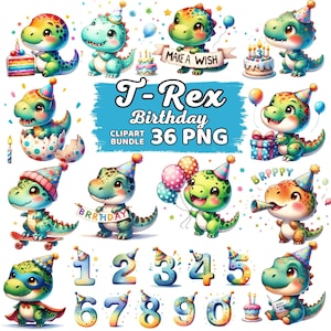 水彩画のかわいい恐竜の誕生日クリップアート、恐竜の保育園のPNG、T-rexの誕生日パーティー、赤ちゃんの恐竜のクリップアート、男の子の誕生日の数字のPNGバンドル