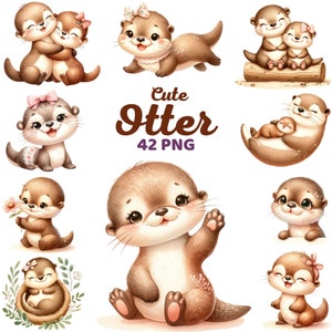 Schattige otter clipart, aquarel schattige otter kwekerij, zeeotter, dierlijke verjaardag babyshower png