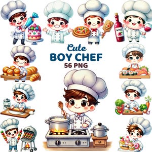 Cute Boy Chef Clipart, Watercolor Kids Kitchen, Cooking, Baking Nursery Decor, Party Restaurant Theme, Culinary Professional Chef Kid Png