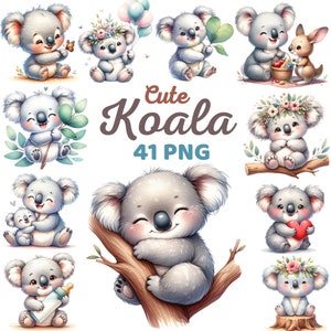 Aquarel schattige koala clipart, dieren koala kinderkamer, koala minnaar eucalyptus dier verjaardag babyshower png
