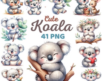 Watercolor Cute Koala Clipart, Animals Koala Kids Nursery, Koala Lover Eucalyptus Animal Birthday Baby Shower Png