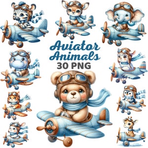 Aquarel schattige vlieger dieren clipart, vlieger baby dier kinderkamer, vliegtuig avontuur olifant safari jungle verjaardag babyshower png