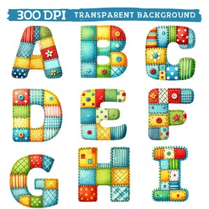 Patchwork Alphabet Clipart, Colorful Quilted Letters and Numbers ...