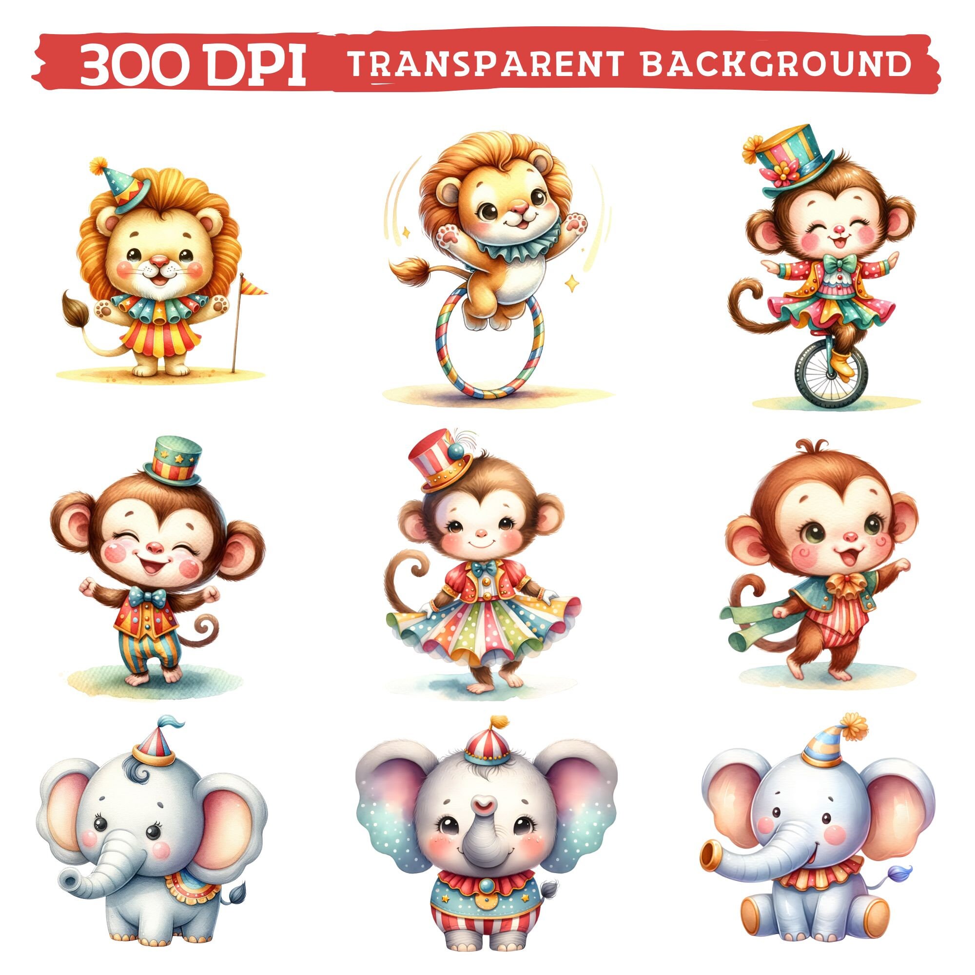 Watercolor Cute Circus Clipart, Circus Ringmaster Animals Nursery ...