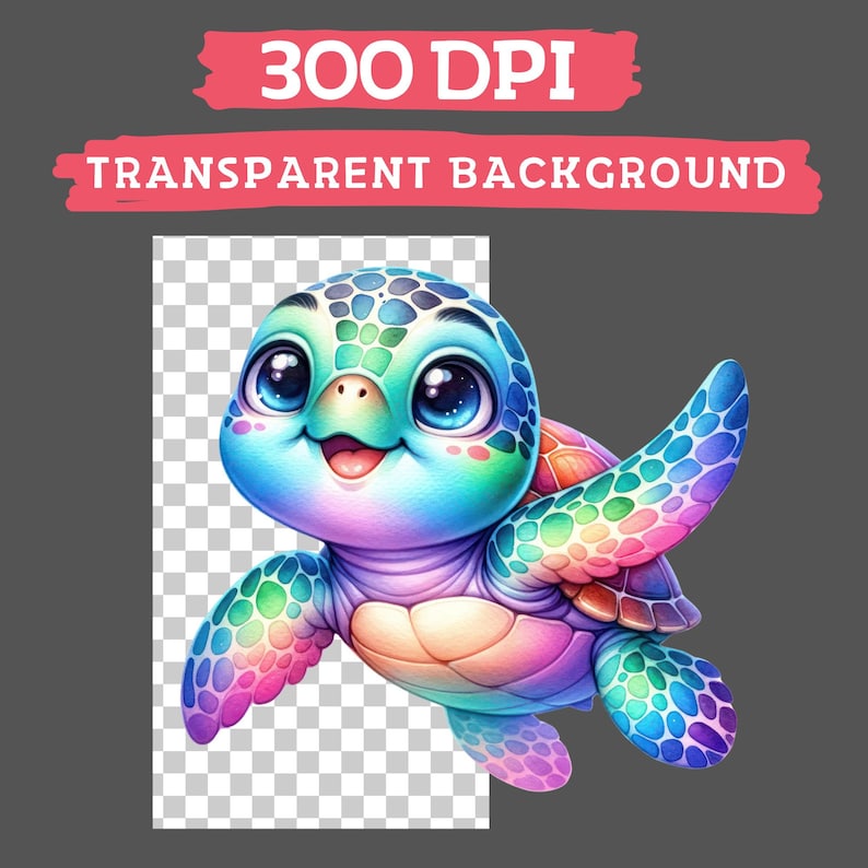 May include: A colorful cartoon sea turtle with a rainbow shell and a happy expression. The turtle is flying through the air with its flippers outstretched.