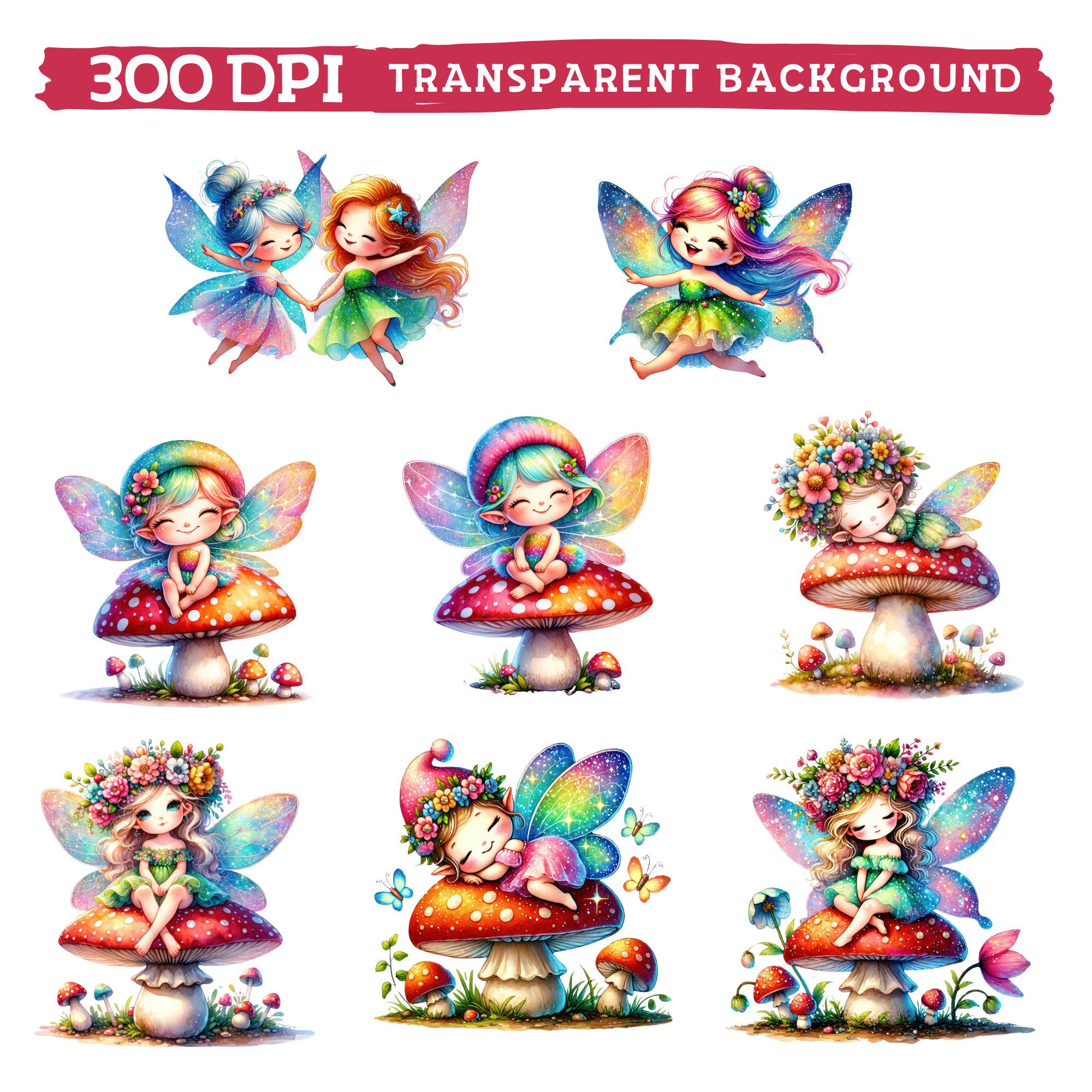 Cute Fairy Clipart, Watercolor Whimsical Magical Fairy Flowers Nursery ...