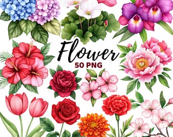 Blumen Clipart, lebendige Aquarell Blumen, Garten, Schöne Frühling, Bunte Blüten, Florals, Hibiskus, Sommer Botanische Sublimation Png