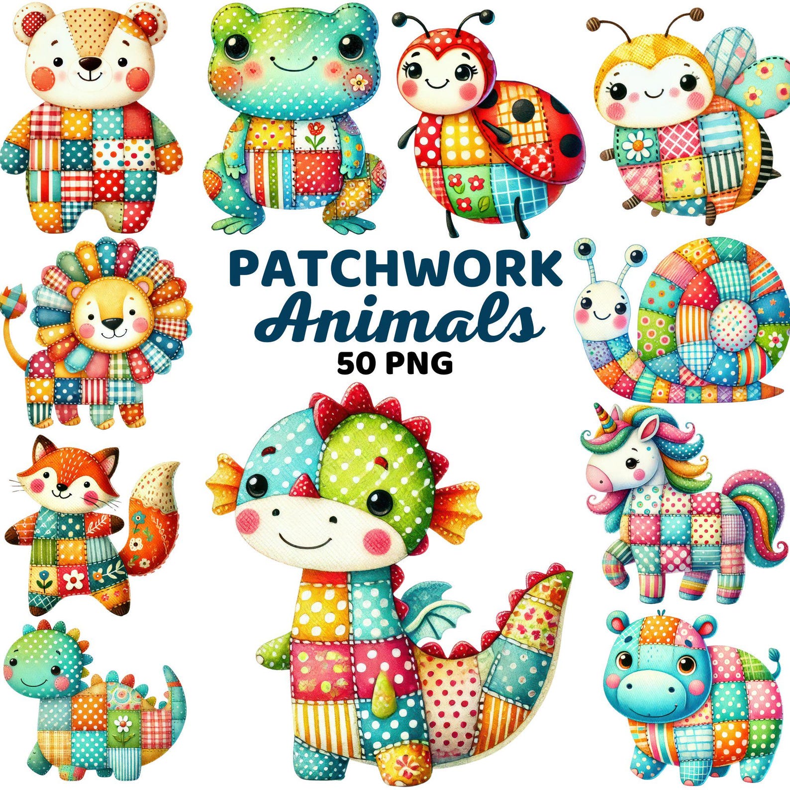 Patchwork Animals Clipart, Colorful Quilted Animal, Sewing Theme, Cute ...