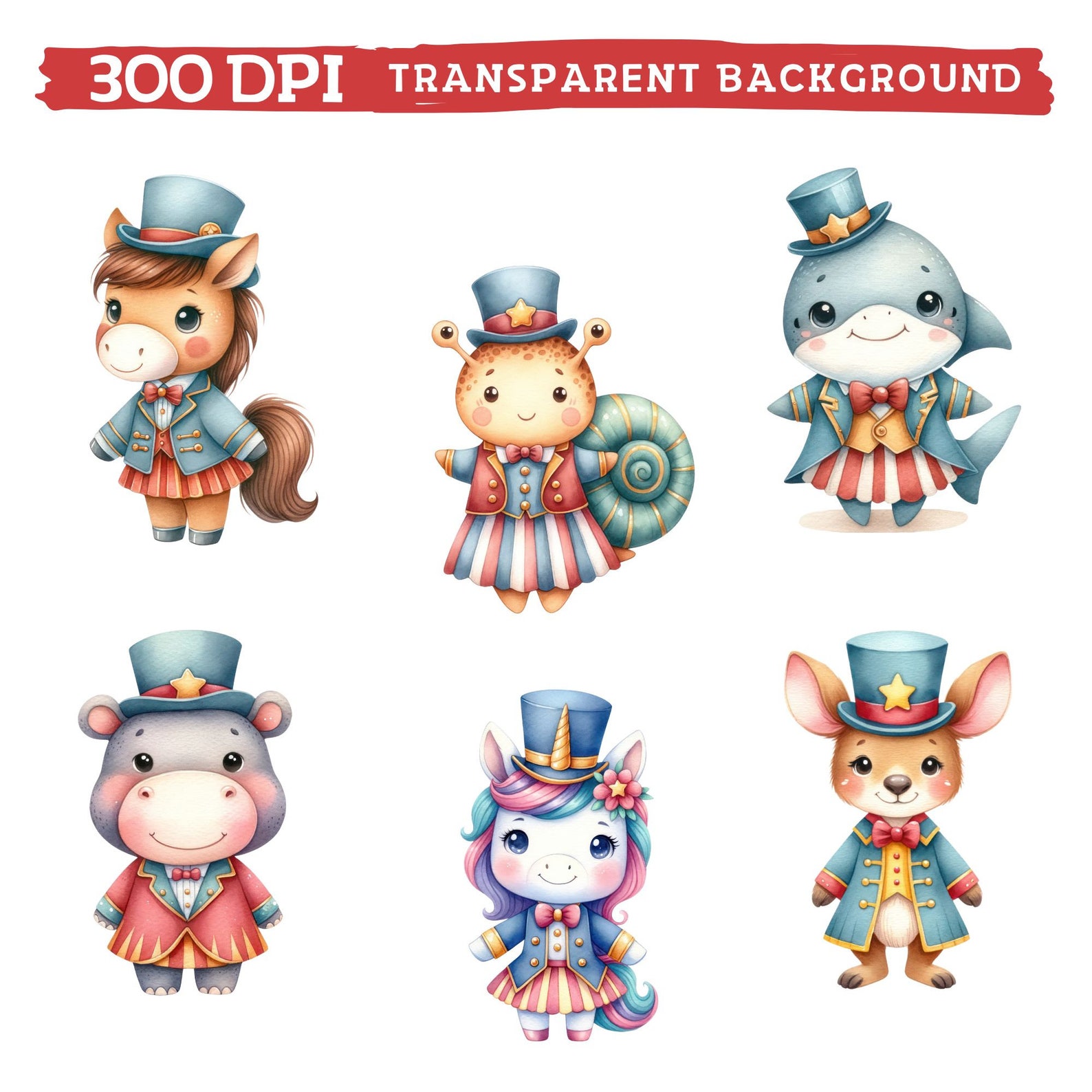 Adorable Circus Animal Clipart, Watercolor Cute Circus Animal Nursery ...