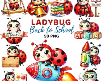 Ladybug Back to School Clipart Watercolor Cute Teacher Ladybug, Student School, Insect Kids Classroom Decor Education Learning Png