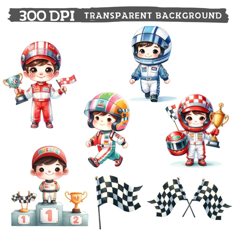 Car Racing Boy Standee Graphics Watercolor Cute Racing Boy Clipart, Race Car Nursery Decor Sublimation ...