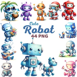 Schattige robot clipart, aquarel grillige bot illustraties kinderkamer, robot karakter, robots futuristische kinderen jongen verjaardag babyshower png