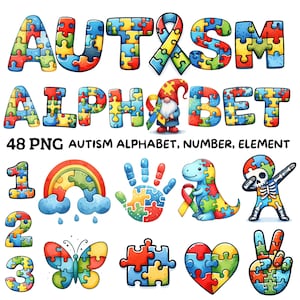 Aquarela Autismo Alfabeto Png Clipart, Letras De Quebra-Cabeça, Número, Elemento, Gnomo, T-rex, Sublimação De Fita, Fonte Jigsaw Png