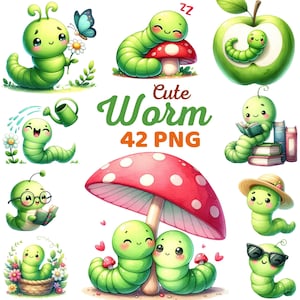 Acuarela lindo gusano clipart, gusano primavera verano vivero sublimación, oruga amante insecto niños niño niña cumpleaños paquete png