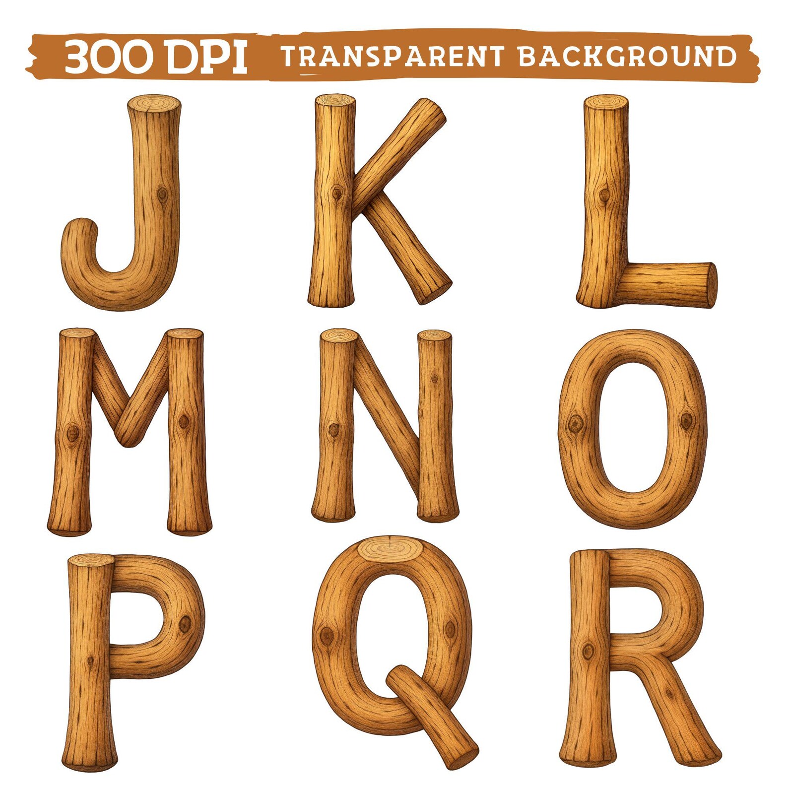 Wooden Log Alphabet Clipart, Rustic Letters, Nature Forest Lumberjack ...