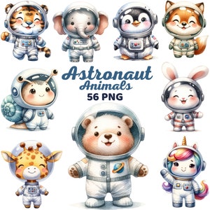 Cute Astronaut Animals Clipart, Watercolor Baby Animal Nursery, Fantasy, Comic, Space Theme Safari Woodland Astronaut Birthday Kids Png
