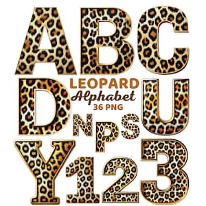 Leopard Alphabet Clipart, Animal Print Cheetah Letters and Numbers PNG