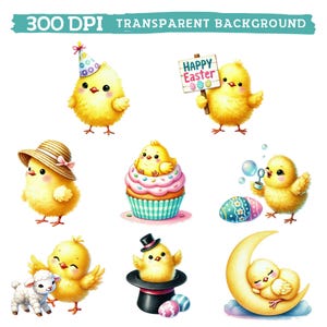 Cute Easter Chick Clipart, Watercolor Baby Chicken and Eggs, Farm ...