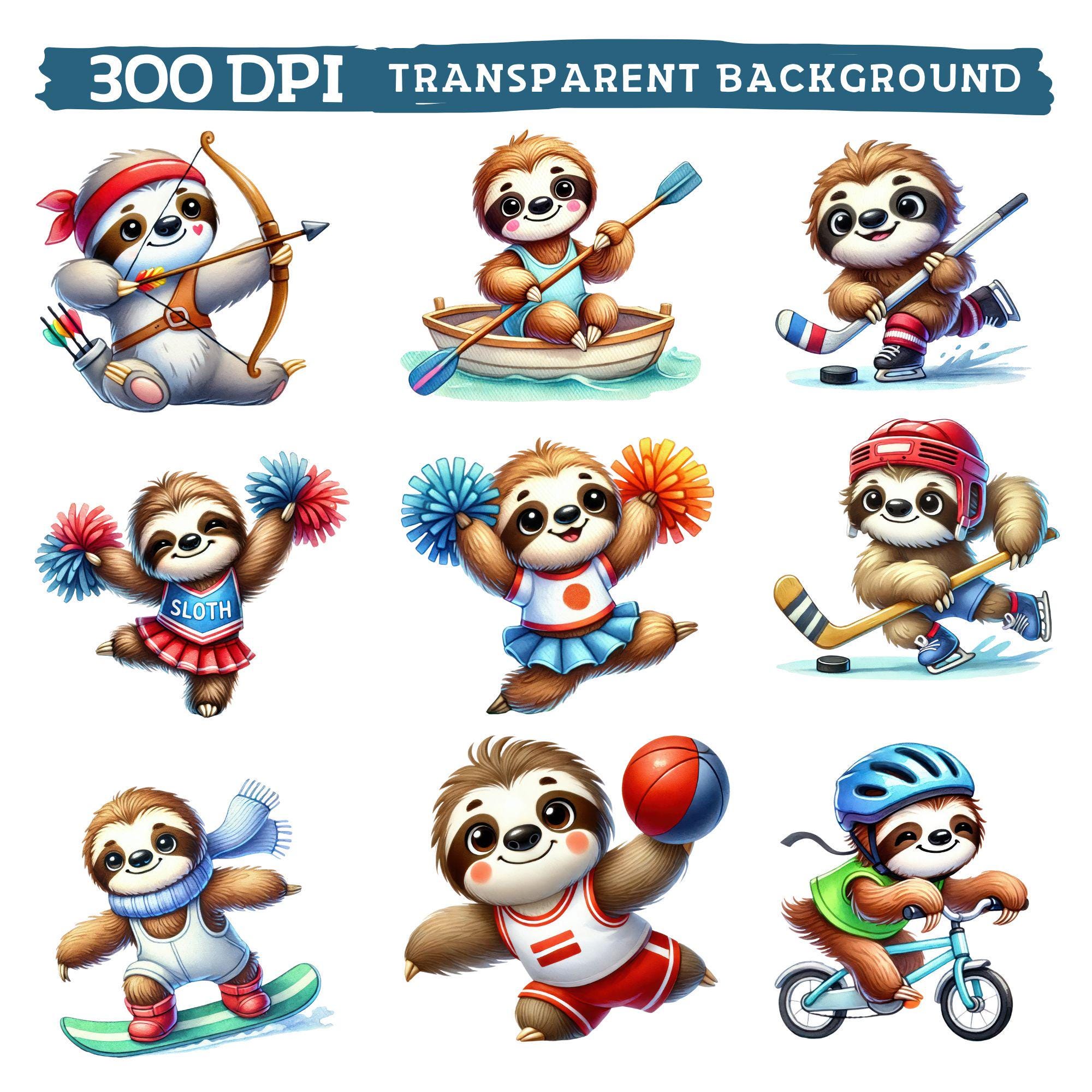 Sport Sloth Clipart, Watercolor Cute Athletic Nursery Decor, Funny ...