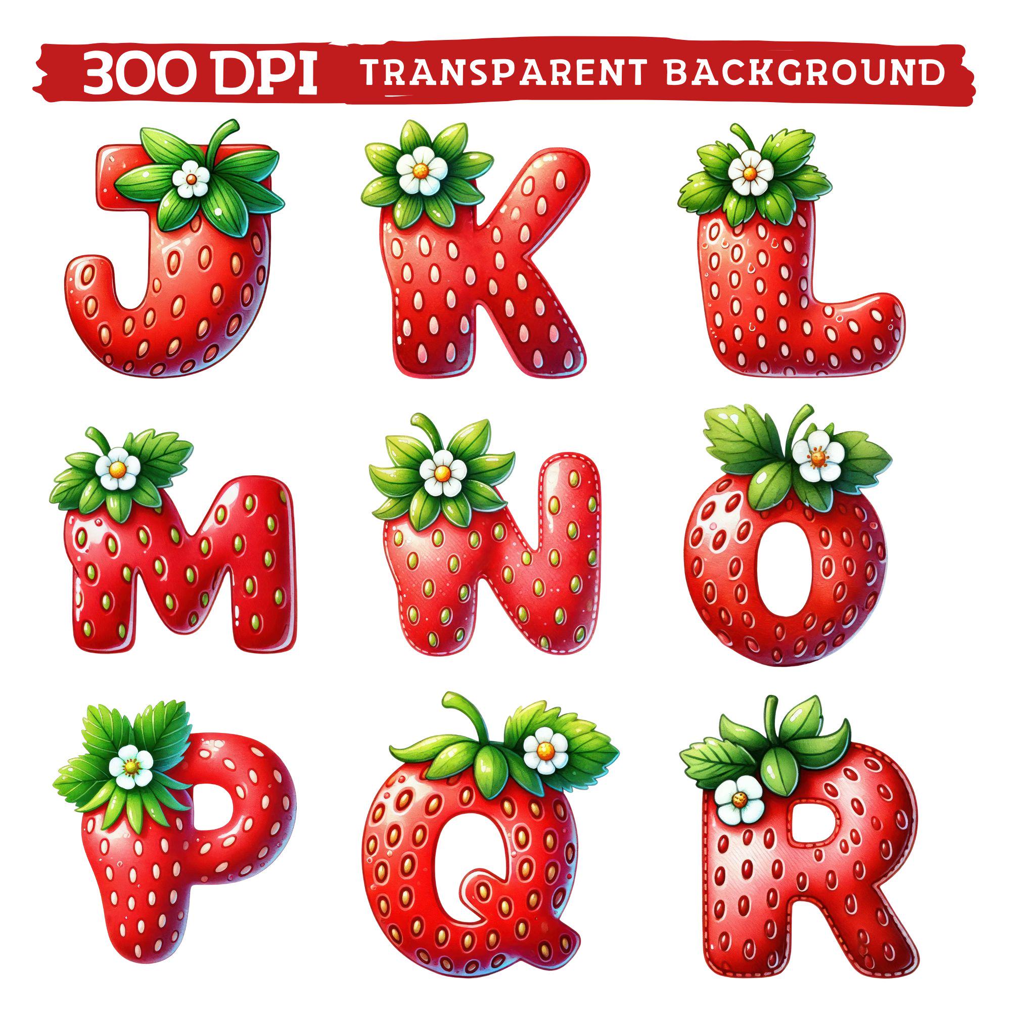 Strawberry Alphabet Clipart, Watercolor Cute Fruit Letters and Numbers ...