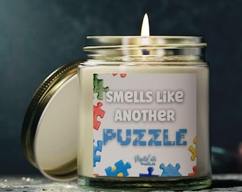 Smells Like Another Puzzle Candle - Jigsaw Puzzle Lover Gift - 4oz or 9oz Options - Coconut Apricot Wax - Cotton Wick