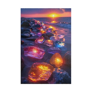 Sunset Beach Stones Jigsaw Puzzle: Radiant Coastal Scene