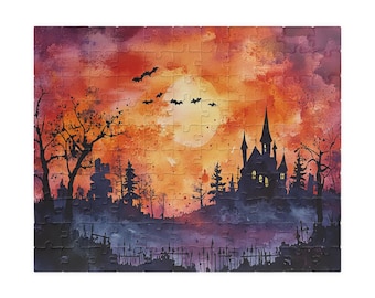 Haunted Castle Sunset Jigsaw Puzzle: Halloween Family Activity