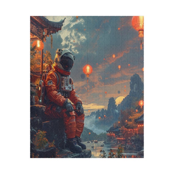 Astronaut Contemplation Jigsaw Puzzle: Sci-Fi Eastern Landscape