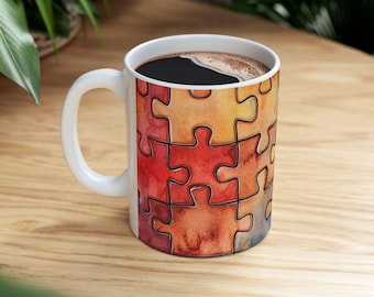 Jigsaw Puzzle Coffee Mug: Vintage 3D Illustration, Accent Handle - Etsy