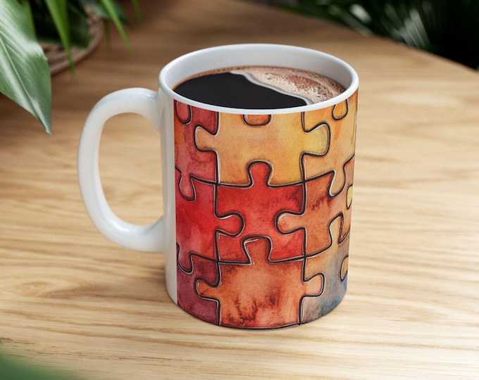 Colorful Jigsaw Puzzle Coffee Mug: Vibrant Gift for Puzzle Lovers