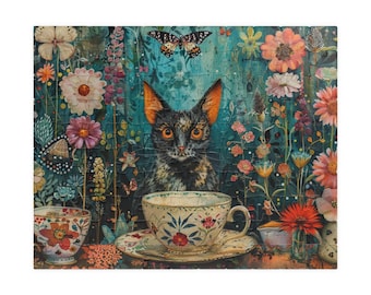 Cat Tea Party Jigsaw Puzzle: Whimsical Floral Art