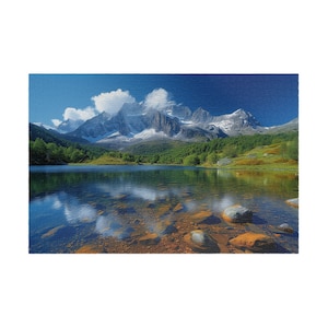 Legpuzzel bergmeer reflectie: serene natuurscène (opties 110-1014 stukjes)