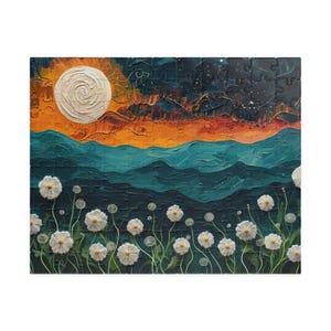 Sunset Over Flower Field Jigsaw Puzzle | 110/252/520/1014 Pieces Available | Easy to Challenging | Fun Family Activity | Perfect Gift Idea