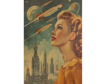 Retro Sci-Fi Space Woman Jigsaw Puzzle: Vintage Futuristic Scene
