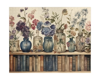 Floral Symphony Jigsaw Puzzle: Bookshelf Flowers, Family Fun