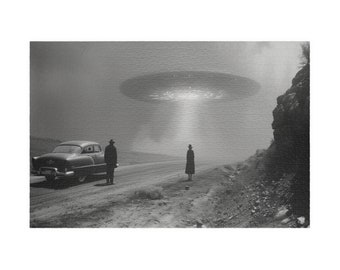 Vintage UFO Sighting Jigsaw Puzzle: Highway Encounter