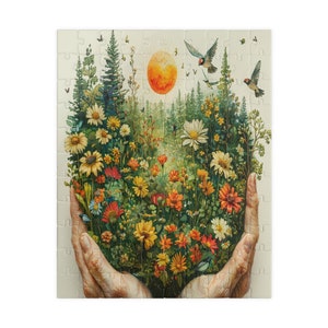 Sunrise Garden Embrace Puzzle | 110-1014 Piece Options | Challenging Floral Jigsaw | Nature Lover&#39;s Gift | Eco Art | Fun Family Activity