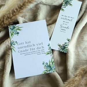 2er SET  Karte und Lesezeichen mit Bibelvers grüne Blumen| Postkarte