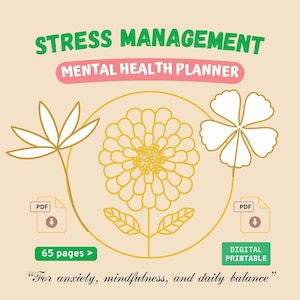 Mental Health Planner | Stress Management Journal | Self Care Printable PDF | 65 Pages Digital Download | Anxiety & Wellness Tracker