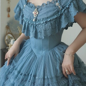 Victorian dress historical dress in blue lace