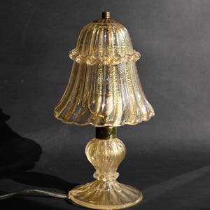 Vintage Murano Glass Table Lamp Attributed to Seguso, Gold Leaf Italian Accent Lamp, Italy 1960s