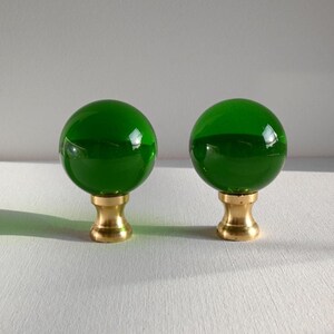 Pair of Vintage Emerald Green Murano Style Glass Cabinet Knobs, Mid-Century Brass Furniture Pulls, Italian Design Door Handles, 1970s