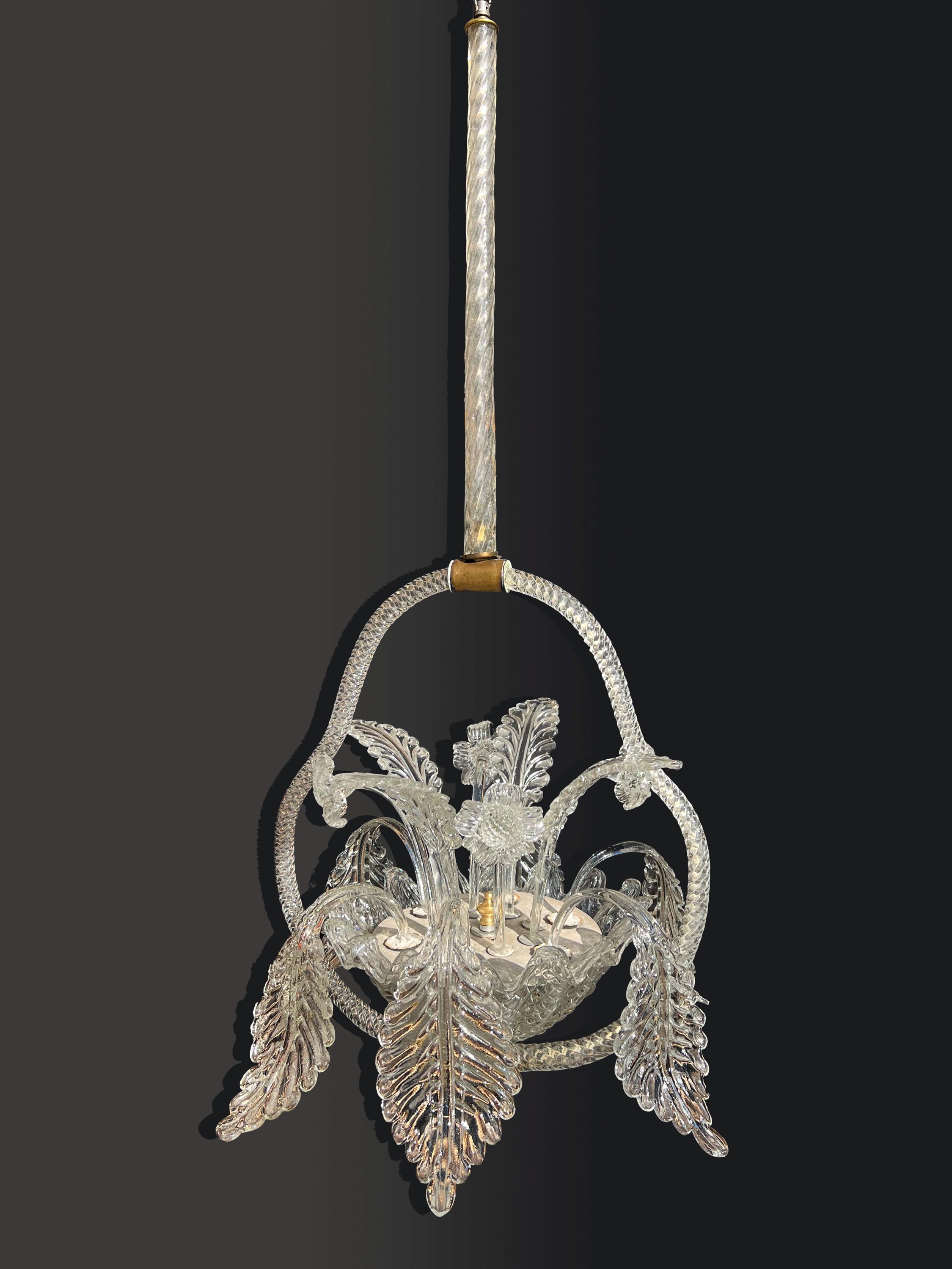 Vintage Barovier & Toso Murano Glass Floral Chandelier, 1940s