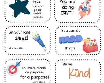 男の子用ランチボックス聖書ノート：KJV聖書の一節カード（デジタルダウンロード）