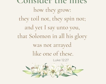 ユリについて考える プリント | ルカによる福音書 12章27節 聖書アート（デジタルダウンロード）