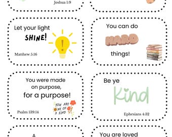 女の子向けKJV聖書の一節ランチボックスノート：キリスト教聖書の肯定（印刷可能なPDFカード）