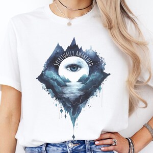 Spiritually Awakened Shirt, Mystical Art Tee, Third Eye T-Shirt, Meditation Apparel, Spiritual Gift For Yoga Lover, Boho Style Moon Shirt