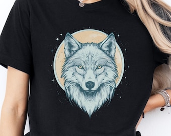 Celestial Wolf Shirt: Spiritual Moon & Stars Graphic Tee