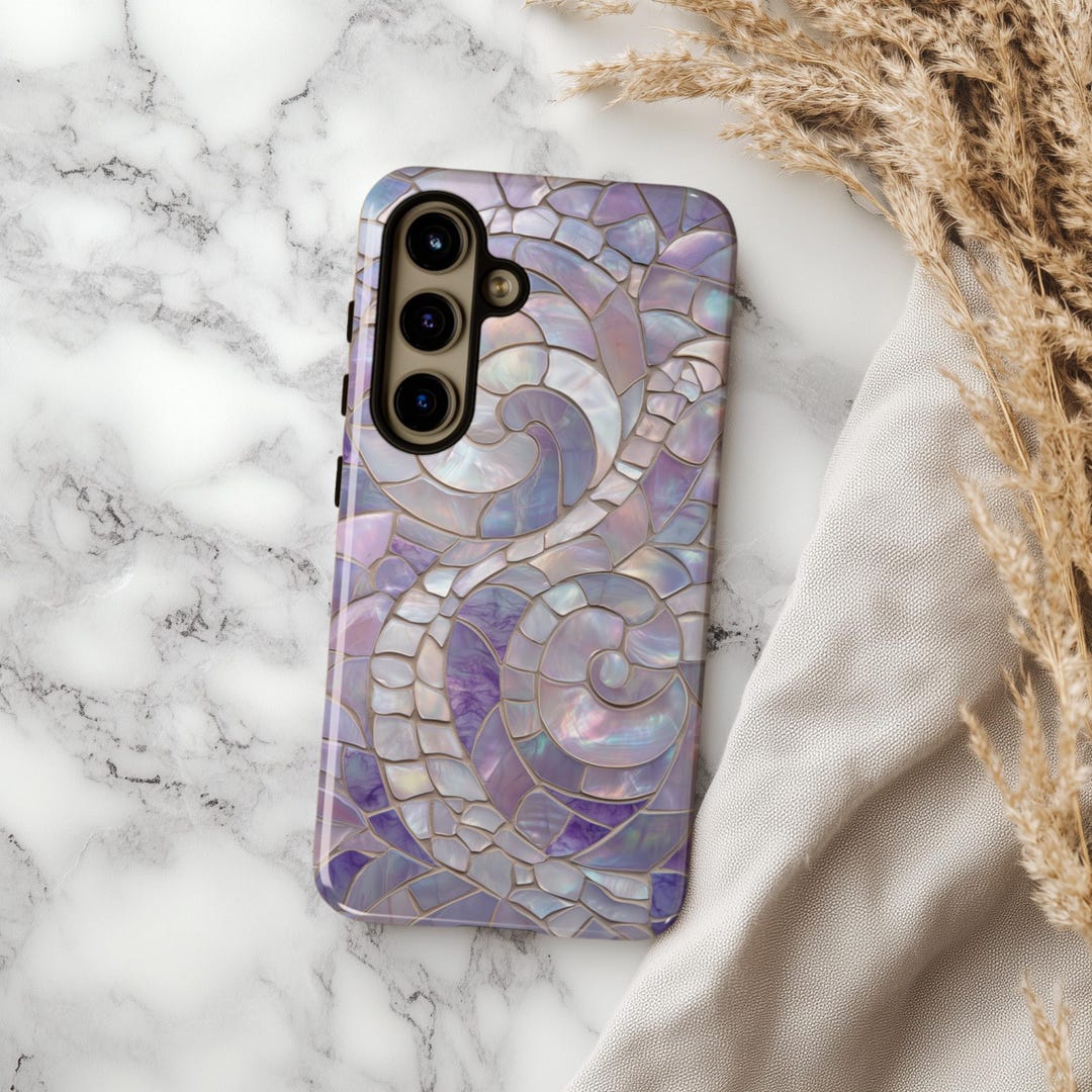 Seashell Pearl Mosaic Phone Case, Purple iPhone Cover Mosaic, Pixel 9