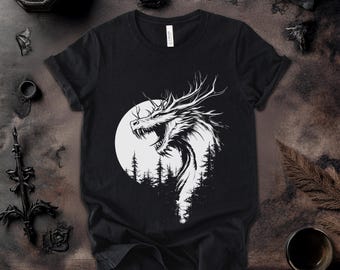Night Dragon T-Shirt: Gothic Moonlit Forest Tee, Dark Fantasy Gift
